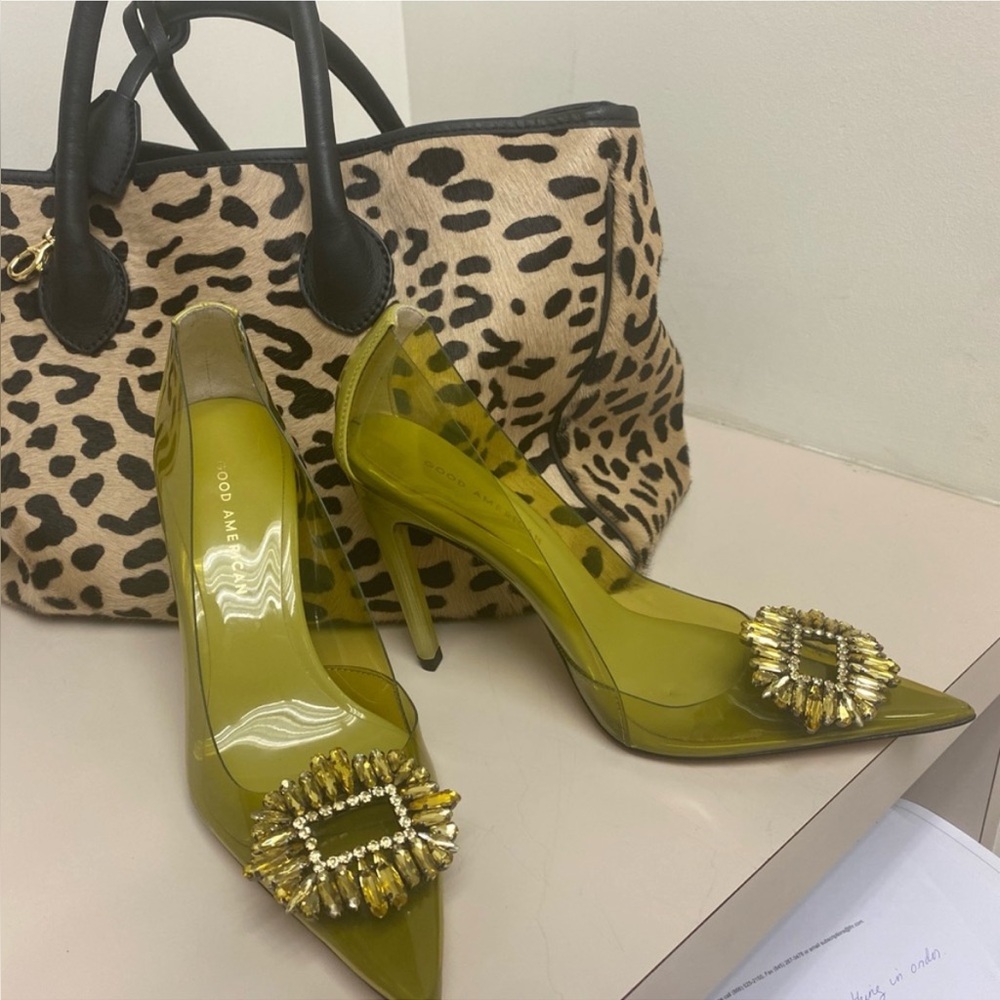 Good American Olive Green Heels with Embellishments